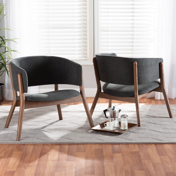 Baxton Studio Baron Mid-Century Modern Dark Grey Fabric Upholstered 2-Piece Wood Living Room Accent Chair Set Set of 2 188-11676-ZORO - main